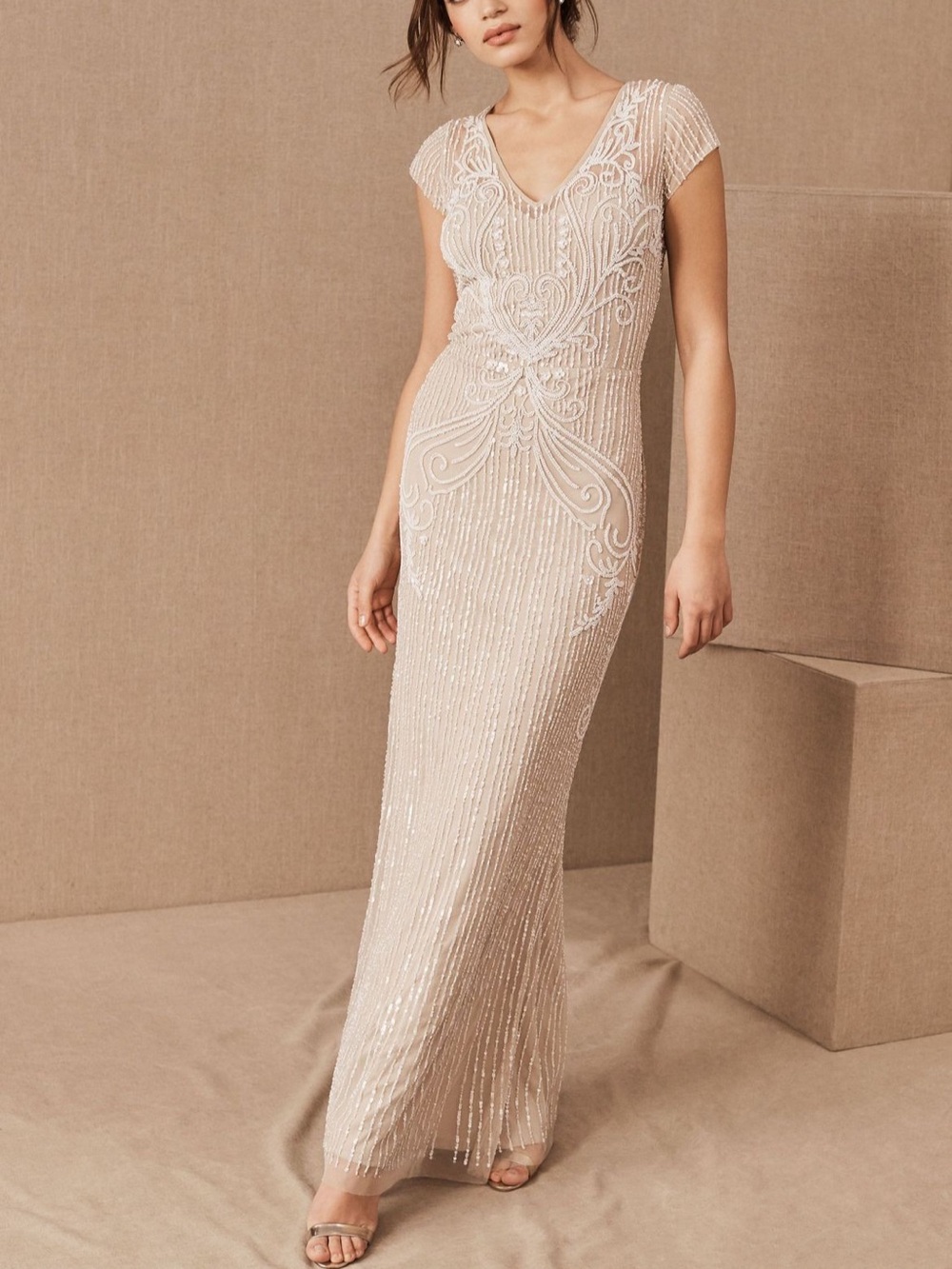 BHLDN Ivory Beaded V-Neck Wedding Dress
